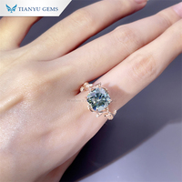 Conception de feuilles bijoux personnalisés bleu Moissanite diamant taille coussin anneaux de mariage or rose 14K 18K Au585 Au750 bague en platine