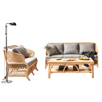 Nordischer Stil Rattan-Korbgeflecht 2-Sitzer Sofa Liegestuhl für Innen- und Außenbereich Terrasse Wohnzimmer