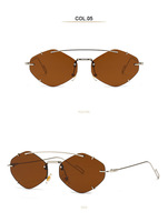 Vente en gros de lunettes de soleil de luxe sans monture en forme de diamant, lunettes de soleil en métal à petite monture tendance pour femmes