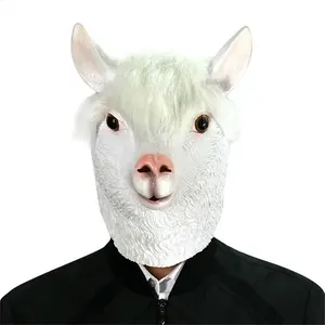 Maschera animale novità all'ingrosso personalizzata maschera testa di Alpaca in lattice bianco per Cosplay Costume di Halloween