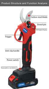 Forbici Elettriche per Potatura Vetex 21V, Potatore <span class=keywords><strong>a</strong></span> <span class=keywords><strong>Batteria</strong></span> con Asta Estensibile, <span class=keywords><strong>Tagliarami</strong></span> <span class=keywords><strong>a</strong></span> Lunga Portata per Giardino - Product Image 6