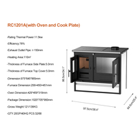 Poêle à bois d'intérieur RC1201A avec four et plaque de cuisson pour cuisiner et chauffer