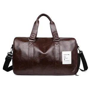 Bán Buôn Chất Lượng Cao Tùy Chỉnh Vintage PU Leather Trim Tote Shoulder Bag Mens Thể Thao Không Thấm Nước Duffle Túi Du Lịch