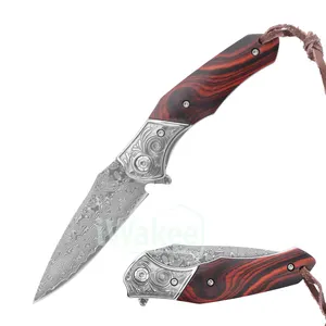 Couteau de chasse Damas Survie Tactique Couteau de poche pliant avec boîte-cadeau élégante
