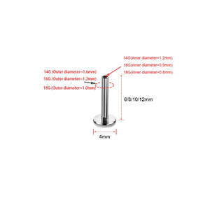 F136 hợp kim titan không gây dị ứng labret cơ sở 1.0-1.6mm Độ dày thanh, 0.9/1.0 chủ đề đo xuyên phụ kiện 16G 18g Tai - Product Image 3