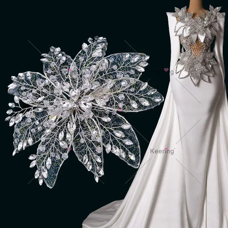 WHD-068 robe de luxe strass corsage de mariée 3D fleur cristal appliques patchs coudre sur l'épaule décoration