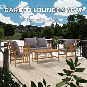 Juego de Muebles de Patio de Madera Maciza de 4 Piezas con Cojines, Venta al Por Mayor |   Conjunto de Sofás Modernos para Jardín, Proveedor Indio - Product Image 2