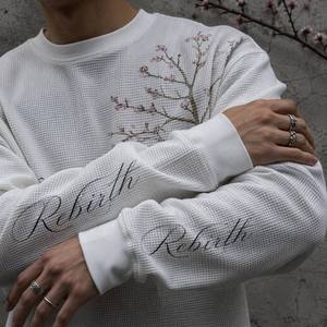 T-shirt personnalisé pour <span class=keywords><strong>homme</strong></span>, <span class=keywords><strong>coupe</strong></span> droite, manches longues, 100% coton tricoté, impression numérique DTG, respirant, 250-350g, style vintage - Product Image 3