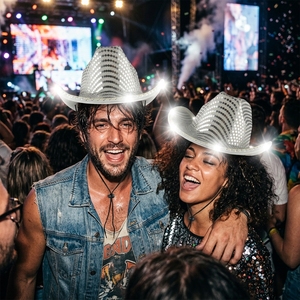 Sombrero de Vaquero con Lentejuelas Plateadas y Luces LED, Entrega Rápida, Unisex, para Bodas, Conciertos, Fiestas, Halloween, Navidad, Ramadán, Accesorios de <span class=keywords><strong>Disfraces</strong></span> - Product Image 3
