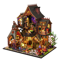 Magische Uhr Villa Buchnischen-Set DIY Handgefertigtes Miniatur-Puppenhaus Buchszenen-Modell mit LED-Beleuchtung Desktop-Deko