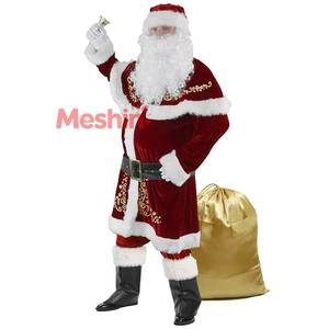 Costume de Père Noël pour hommes, tenue de Noël en polyester pour adultes, costume de cosplay pour fête de fin d'année, ensemble complet avec chapeau et barbe - Product Image 1