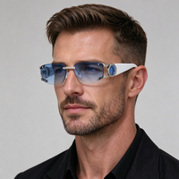 Lunettes de soleil rectangulaires sans monture pour hommes, design en métal sculpté, texture de haute qualité, verres UV400, lunettes de soleil tendance pour un usage quotidien