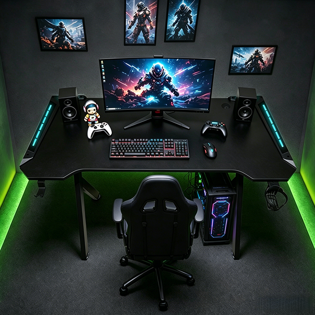 Hot Sale Gaming Setup Workstation Ergonomic Computer Office Desk Mesa Gamer Rgb Table PC with Led Light