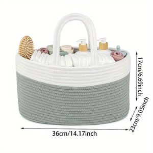 Cesta <span class=keywords><strong>de</strong></span> almacenamiento portátil <span class=keywords><strong>de</strong></span> cuerda <span class=keywords><strong>de</strong></span> algodón simple, cesta <span class=keywords><strong>de</strong></span> almacenamiento con compartimento para suministros maternos e infantiles - Product Image 4