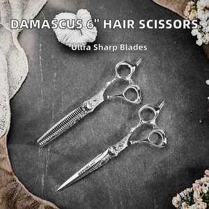 Tijeras de Peluquería de Acero Inoxidable de 6.0 Pulgadas con Patrón Damasco y 30 Dientes para Diestros con Logotipo Personalizado - Product Image 2