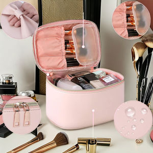 Top vente Portable fermeture à glissière en cuir végétalien sac cosmétique à la mode solution de stockage de <span class=keywords><strong>maquillage</strong></span> <span class=keywords><strong>pas</strong></span> <span class=keywords><strong>cher</strong></span> manipulé étui de <span class=keywords><strong>maquillage</strong></span> - Product Image 3