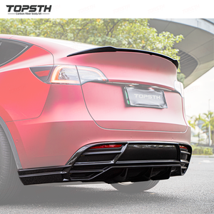 Kit carrosserie en fibre de carbone sèche pour <span class=keywords><strong>Tesla</strong></span> Model Y 2021-2024 – Kit de mise à niveau extérieur complet : Lame avant, jupes latérales, diffuseur arrière, aileron - Product Image 4