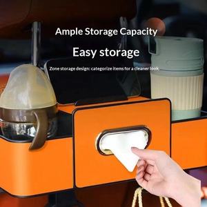 多功能汽车座椅靠背储物盒，带悬挂式纸巾盒和水杯架，人造革，型号007，2件装 - Product Image 5