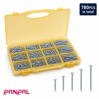 Panpal – Lot de 780 vis autotaraudeuses à tête fraisée pour bois, galvanisées argentées, avec boîte à outils polyvalente pour la construction et le bricolage