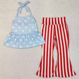 Venta caliente 4 de Julio Ropa para niños Bandera americana Conjunto de verano para niñas de alta calidad - Product Image 2