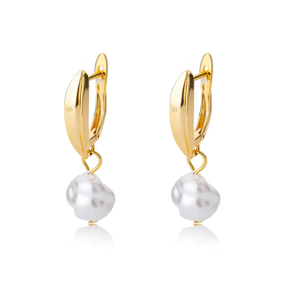fashion jewelry Brass special irregular shaped drop pearl earrings gold plated hoop earrings for women