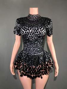 <span class=keywords><strong>Abito</strong></span> Midi con Cerniera, Motivo Uniforme, Sexy con <span class=keywords><strong>Paillettes</strong></span> e Trend Scintillante, Gonne da Festa Ornate Ecologiche - Product Image 3