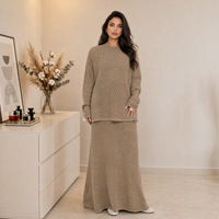 Ensemble de vêtements décontractés modestes pour femmes musulmanes Uni Muslim, comprenant un pull en tricot à manches longues, une blouse ample et une jupe longue, deux pièces, abaya texturée