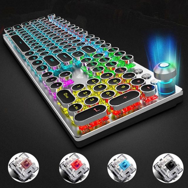 AULA LKFM 0034 Wired Real Mechanical Keyboard External Steampunk Metal Gaming Game Peripheral Keyboard