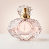 Flacon de parfum de luxe en forme de cœur, 75 ml, design à facettes, en verre transparent avec pulvérisateur, estampage à chaud, vente en gros