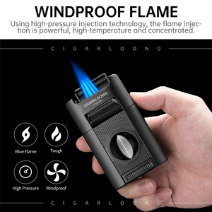Encendedor multifuncional CIGARLOONG, encendedor de cigarros de cuarta llama a prueba de viento, cortador 5 en 1 V, juego de regalo de negocios personalizado - Product Image 4