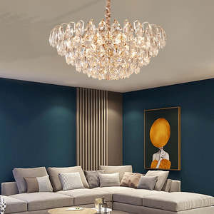 Hotel Villa Elegant Hanging Pendant Lights Modern Gold Round Oval K9 Crystal <b>Chandeliers</b> - Product Image 3
