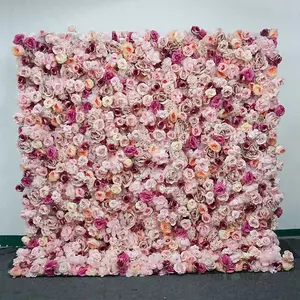 Artificial Fabric Florable Rolled Roll Up Flower Wall Panel Backdrop