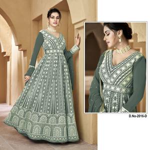 Fausse georgette lourde avec séquences de broderie travail Salwar Kameez costume et robe Anarkali pour femmes vêtements de fête - Product Image 4