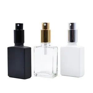 New products 30ml matte frosted black clear red rectangular square perfume glass bottle with spray cap