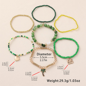 Bracelet Bohème Superposé en Perles de Rocaille pour Femme avec Perles Vertes et Motif Cœur Palmier, 95 Pendentifs - Bijoux de Vacances Plage - Product Image 2