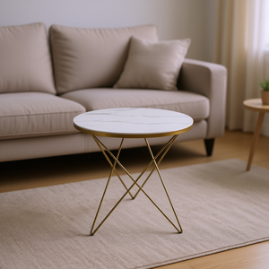 Tavolino da Caffè Moderno Rotondo con Piano in Marmo e Struttura in Metallo per Soggiorno - Product Image 2