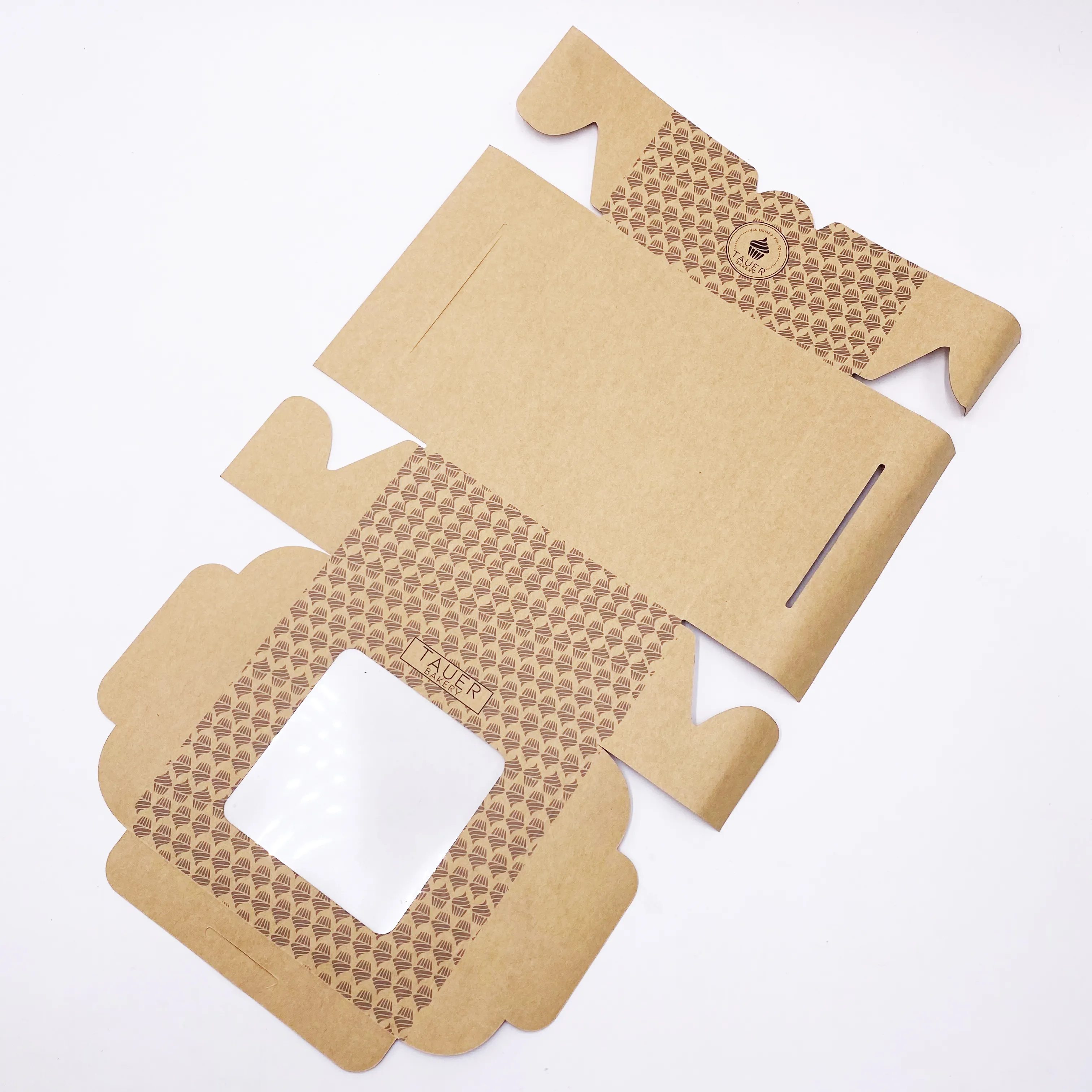 individuell bedruckte kleine cupcake-verpackungsboxen lebensmittelsicherheit kraftpapier-verpackung für gebäck papierbox mit fenster