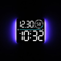 Horloge murale LED multifonction Art Déco Huayang 6692 avec affichage du numéro de la semaine, télécommande, double alarme, minuterie, lumière ambiante RVB