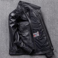 Blouson en cuir véritable pour jeunes hommes, col montant, style coréen, coupe ajustée, épaisseur standard, veste d'extérieur en cuir pour le printemps