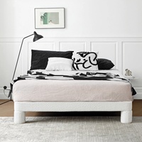 Lit double Zayshine en velours sherpa blanc crème, style rétro français, pour chambre principale, 1,5 mètre, idéal appartement et hôtel