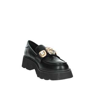 Braccialini Mocassins à plateforme en cuir véritable pour femme, couleur noire unie, semelle épaisse - Product Image 5
