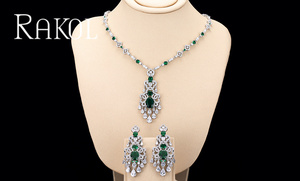 RAKOL SP193 Design luxueux creux artisanat bleu goutte d'eau Zircon cristal collier boucles d'oreilles ensemble de bijoux de mariage - Product Image 5