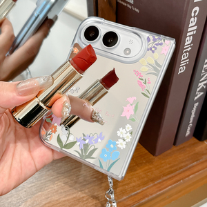 Coque de téléphone à clapet florale en gros pour <span class=keywords><strong>iPhone</strong></span> Ultra avec chaîne perlée, motif floral esthétique, miroir et protection transparente - Product Image 6