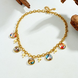 Collar Religioso de Acero Inoxidable con Medalla de Retrato de la Virgen María, Cruz, Chapado en Oro de 18K, Joyería para Uso Diario - Product Image 3