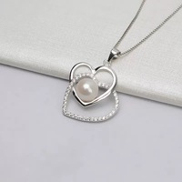 Dubbel Hart Ontwerp 8-9Mm Knoop Witte Parel Hanger Sieraden Voor Valentin Dag Cadeau