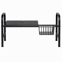 Étagère de rangement sous évier à un niveau avec 1 panier extensible, support de rangement pour armoire de cuisine, économiseur d'espace réglable, métal noir