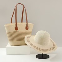 Populaire Luxe Grand Sac Fourre-tout de Plage en Paille Assorti Chapeau de Soleil et Sac à Main Ensembles pour Femme