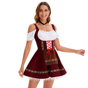 Vestido de Fiesta de Cerveza para Mujer, Estilo Dirndl, Rojo, con Hombros Descubiertos, Falda con Corsé, Disfraz, Traje de Fiesta - Product Image 2