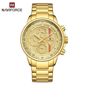นาฬิกาข้อมือผู้ชาย NAVIFORCE 9184 สีทอง ควอตซ์ โลโก้ OEM โครโนกราฟ ตัวเรือนโลหะผสม สายสแตนเลส สปอร์ตโครโนกราฟ - Product Image 1