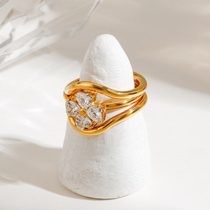 Light Luxury 18K Gold Plated <b>Diamond</b>-set Stainless Steel <b>Ring</b> Set EU/US Cross-border - Product Image 5